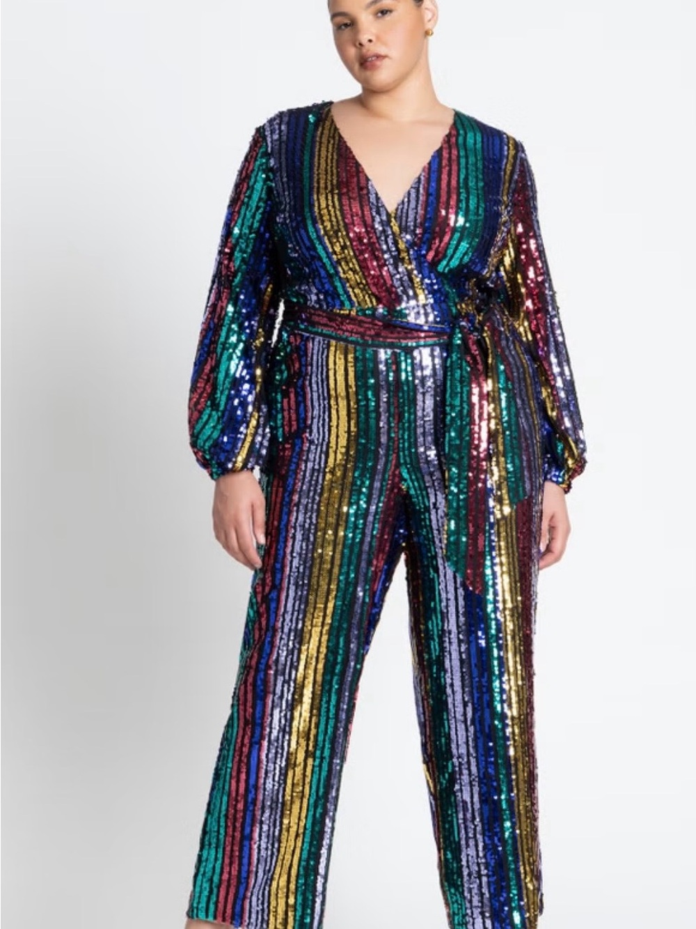 Eloquii Multicolor Sequined Stripe Wrap Jumpsuit